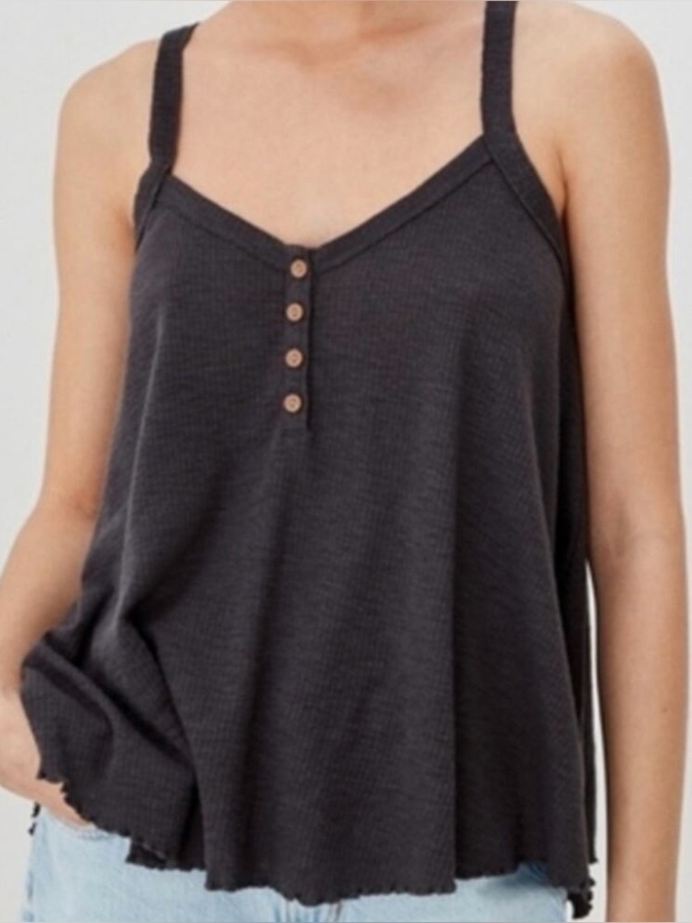American Eagle Black/gray Henley Cami Tank Top size large